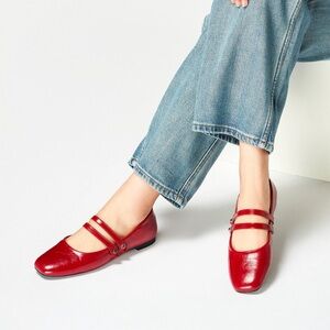 Elegant Red Double Strap Women's Flats